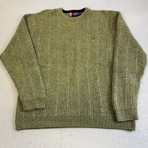 Chaps Sweater Mens Large Olive Green Excellent Cotton Ribbed Cable Knit Pullover